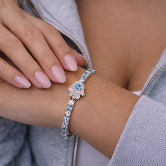 צמיד כסף יהלומים חמסה נשים